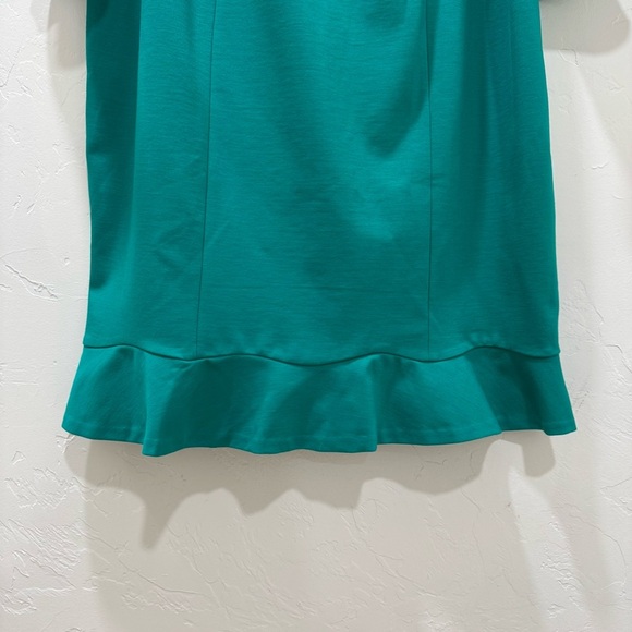 NWT Talbots Flounce Refined Ponte Sheath Dress Solid Turquoise Teal 14 WP - Picture 5 of 13